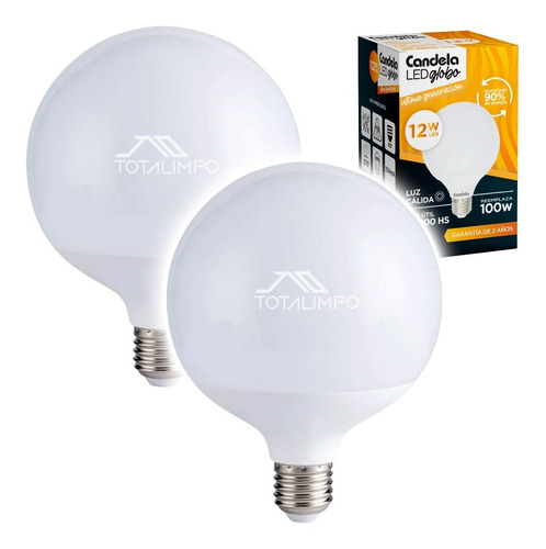 2 Lámparas Led Globo 12w Luz Cálida Candela 6801 Cuota