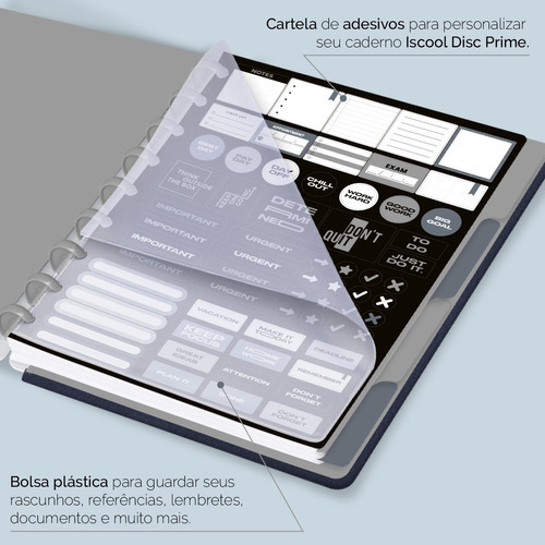 Caderno Disco Iscool Inteligente Médio Solid Touch Cor Aço Azul