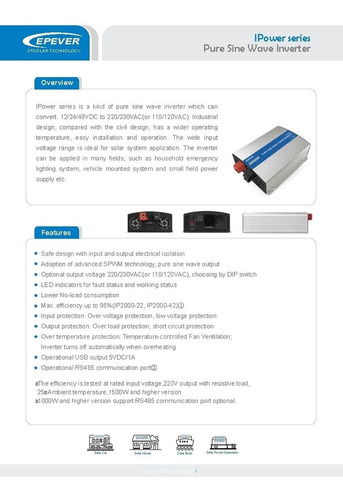 Imagen 2 de 3 de Inversor Solar Onda Pura Epever 12v 500w 120v Ac Usb