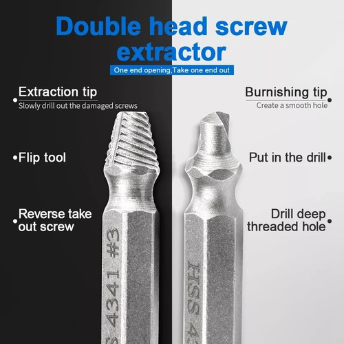 Kit 6 Brocas Extractor De Tornillos Dañados Barre Y Cuerda