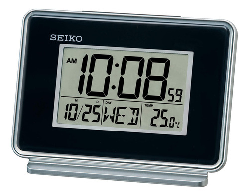 Seiko Reloj Lcd De Doble Alarma Con Calendario, Negro, 2.4x4