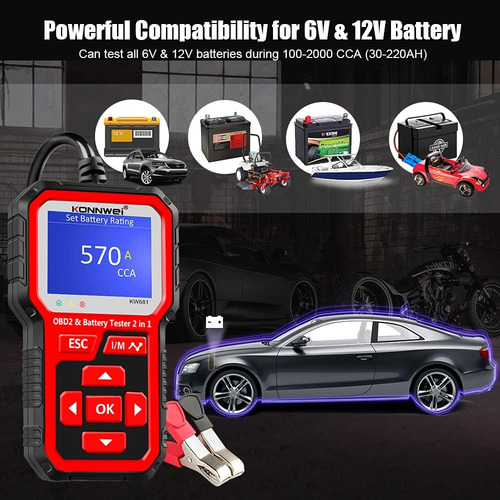 Konnwei Kw681 Obd2 Escáner 6v 12v Tester De Batería De Autom
