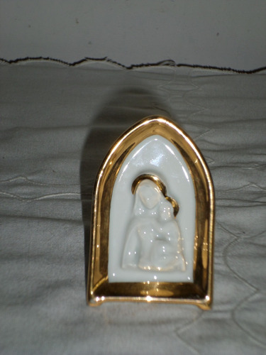 Bella Virgencita De Porcelana Limoges Con Oro Sellada Impec