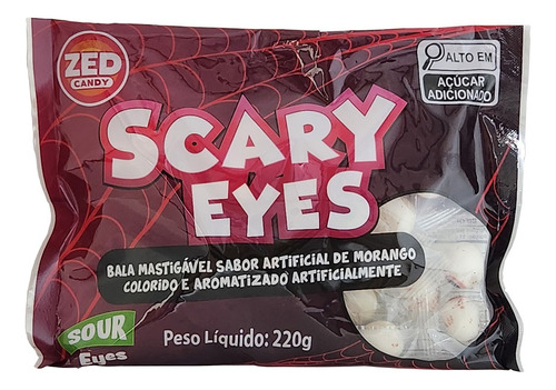 Bala Mastigável Scary Eyes Olhos Azedos Halloween 220g