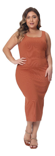 Vestido Midi De Tirantes Talla Grande Ajustado Sin Mangas