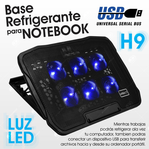 Imagen 2 de 7 de Base Refrigerante Portátil Unitec H9, Luz Led / 6 Ventilador