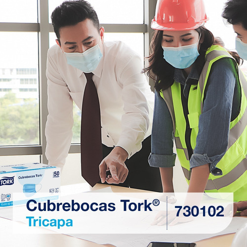 Imagen 5 de 5 de Tork Cubrebocas Tricapa Azul 20 Paquetes De 50 Piezas