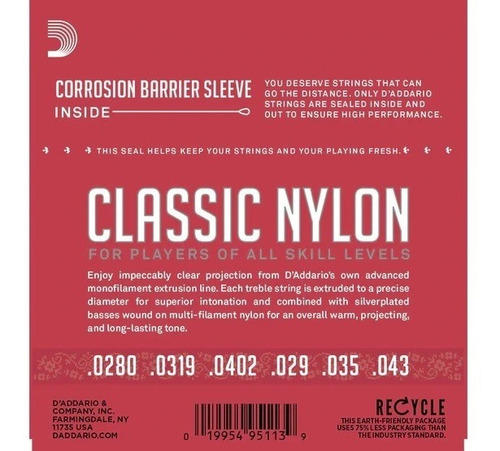 Imagen 2 de 3 de Cuerdas Guitarra Clásica D´addario Normal Tensión Ej27n