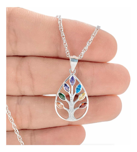 Colgante Árbol De La Vida Con 7 Chakras + Cadena De Plata