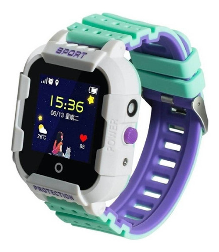 Smartwatch Wonlex KT03 1.3" caja  gris, malla  verde/violeta de  silicona