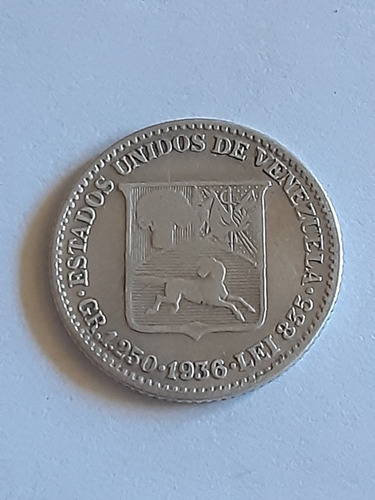 Escaso Medio De Plata. 25 Céntimos. 1/4 Bolívar. Año 1936