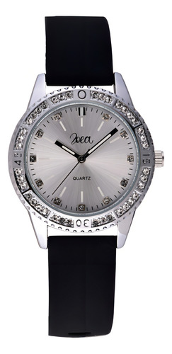 Reloj Zoea Ez8123-b Blanco Cuarzo Resistente Al Agua 30m Correa Negro Bisel Plata