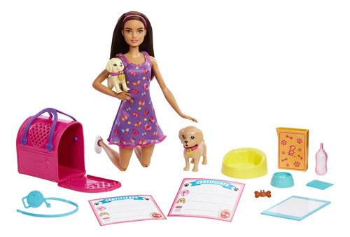 Barbie Adopta Perritos Muñeca Con Vestido Y Accesorios