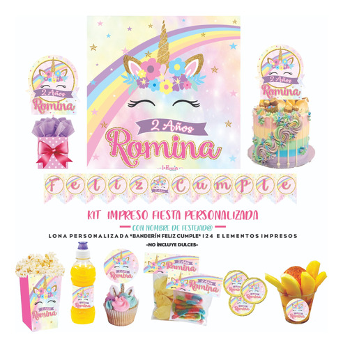 Kit Impreso Unicornio Mesa De Dulces Personalizado + Lona 