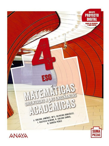 Eso 4 Matematicas Orientadas A Las Enseãâanzas Academicas (and). +, De Aa.vv. Editorial Anaya Educacion, Tapa Blanda En Inglés