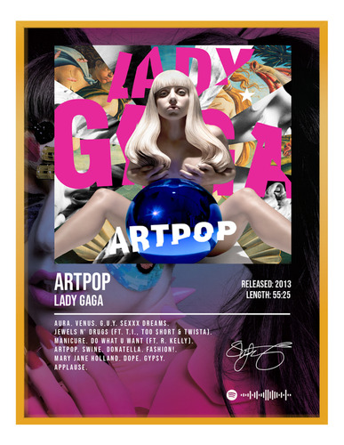 Cuadro Lady Gaga Art Pop Album Music Firma C/marco 40x30