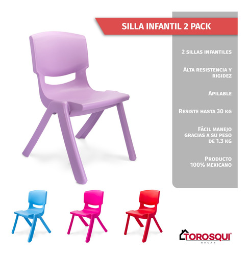 Silla Para Niños De Plástico Resistente | 2 Pack | Torosqui