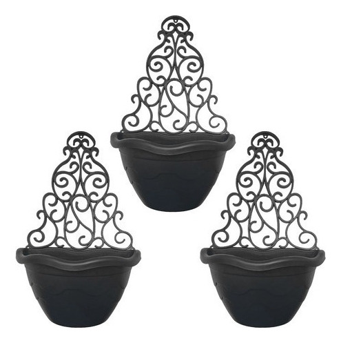 3 Vasos Parede Arandela Para Plantas Horta Flores Decoração Cor Preto Liso