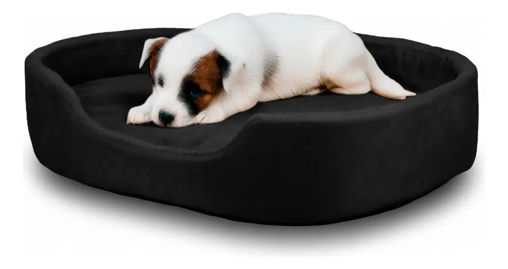 Cama Para Perro Mediana Afelpada Resistente Cómoda Suave Negro Rectangular