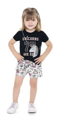 Conjunto Infantil Bebê Menina Verão Unicornio Arco Iris 1a3