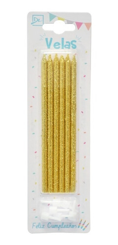 36 Velas Largas Glitter - Oro - Dorado - 14cm