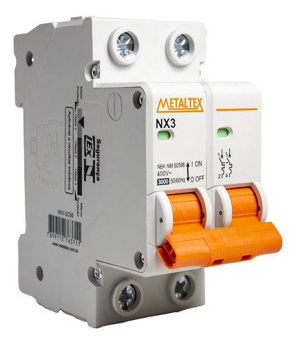 Mini Disjuntor 32a Bipolar C Selo Nx3-2c32 Metaltex