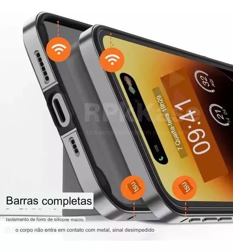 Capa de alumínio para iPhone 15 Pro, Prata