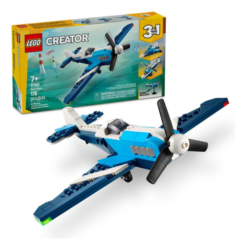 LEGO® Creator 3en1 Aeronave: Avión de Carreras 31160; Juguete transformable en un jet o un helicóptero, juego de vehículos, idea de regalo para niños y niñas de 7 años o más