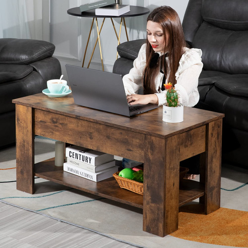 Fdw Mesa Auxiliar Mesa De Centro De Madera Con Compartimento
