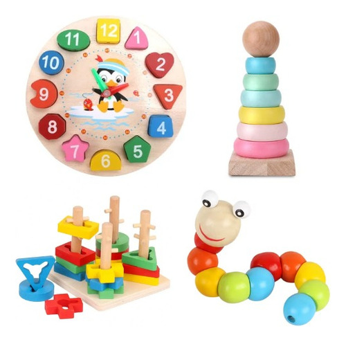 Juego Didáctico Combo X4 Unidades   Montessori Madera