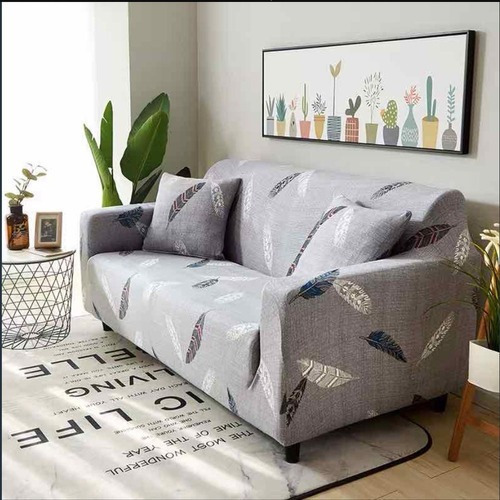 Imagen 2 de 2 de Funda Sillón Diseño Plumas 2 Cuerpos Gris