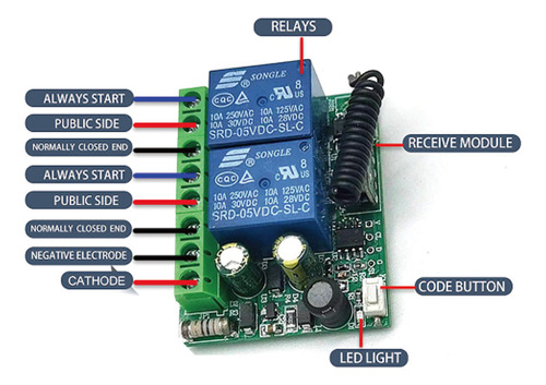 Interruptor Receptor De Control Remoto De 433 Mhz Para Puert