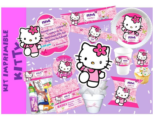 Kit Imprimible Hello Kitty Cumpleanos Tarjetas Invitaciones
