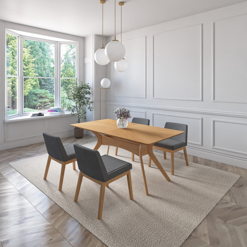Juego De Comedor Lisboa De Madera Con 4 Sillas Tapizadas Diseño De La Tela De Las Sillas Gris Oscuro - Roble
