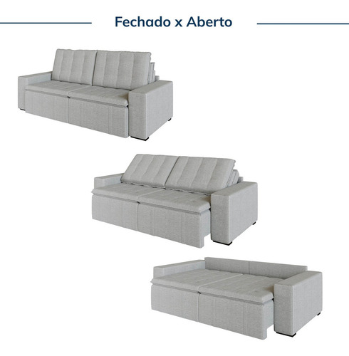 Sofá Cama Retrátil E Reclinável 4 Lugares 240cm Em Linho