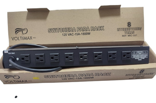Imagen 2 de 5 de Multitoma Voltimax Para Rack 8 Tomas 8 Fusibles 15a 1800w