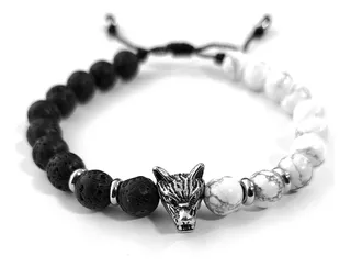 Pulsera Lobo Piedra Volcánica Cuarzo Lechoso Unisex +estuche