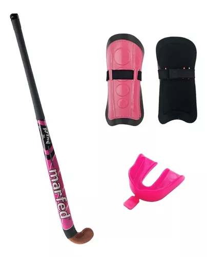 Maestro luto Grave Kit Palo Hockey + Canilleras + Bucal Combo Nena Niña 30 A 37