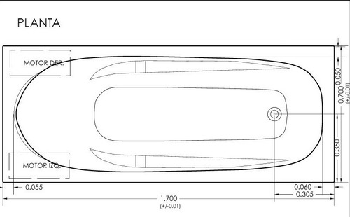 Bañera Hidromasaje Jacuzzi 170x70 6 Jets Acrílico Premium Blanco
