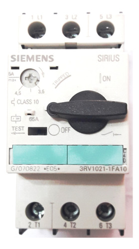 Disjuntor 3rv1011 1ga10 Ajuste 4,5a 6,3 A Motor Siemens