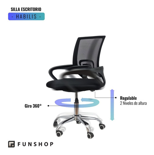 Imagen 2 de 7 de Silla Escritorio De Oficina Ergonómica Negra Habilis / Fn3b