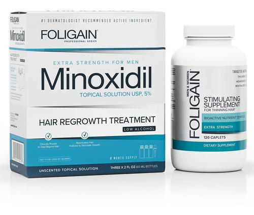 Foligain Minoxidil 5% Bajo En Alcohol 3 Meses +120 Tabletas 