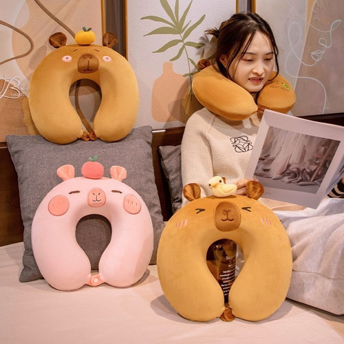 Almohada De Viaje Capibara Viscoelástica Espuma Inteligente Capibara Marron
