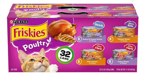 Alimento Para Gato Purina Friskies 32 Latas Pollo Pavo