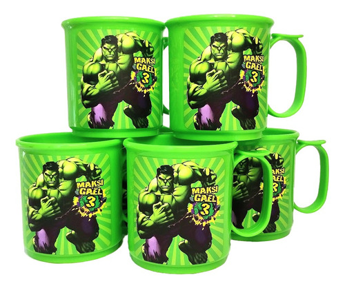 25 Tazas Plásticas Personalizadas Hulk Hombre Verde