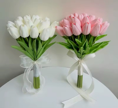 Tulipanes Artificiales Rosa Decoración Set 5 Piezas Flores Rosa