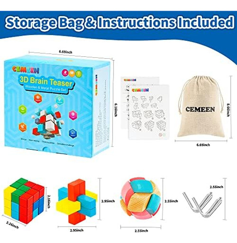 3d Brain Teasers Puzzles Toys - Cemeen 11 Pack Coloridos Gra