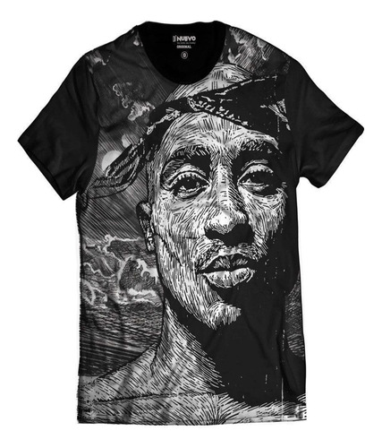 Camiseta Homenagem Rapper Tupac Shakur Estilo Desenho 2pac