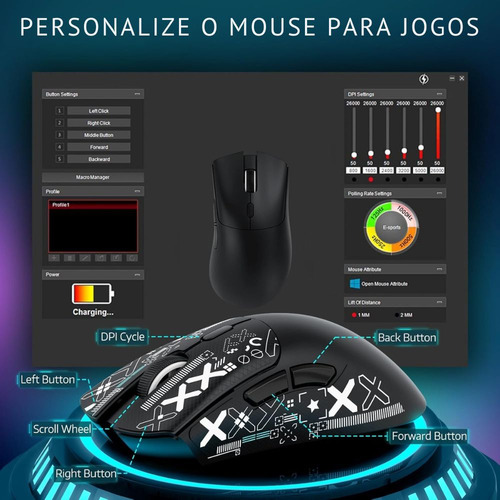Mouse Gamer Attack Shark Bluetooth R1, 18000 Dpi, Black