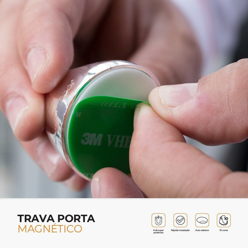 Trava Porta Magnético Original Adesivo Comfort Door - Prata